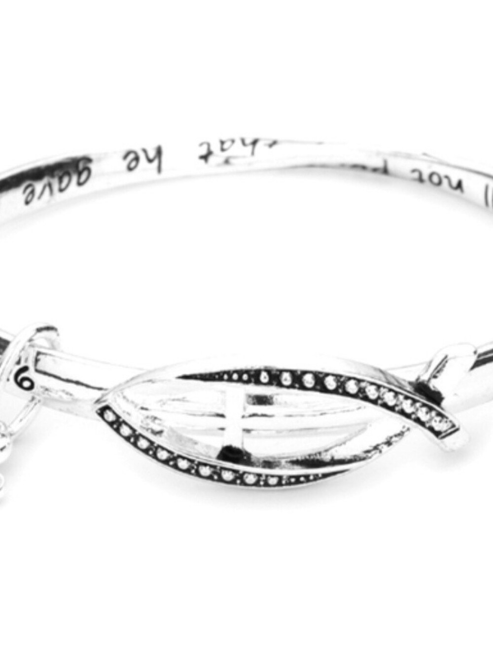 John 3:16 Inspirational Silver Tone Bangle Bracelet with Black Accents NWT - Picture 2 of 7